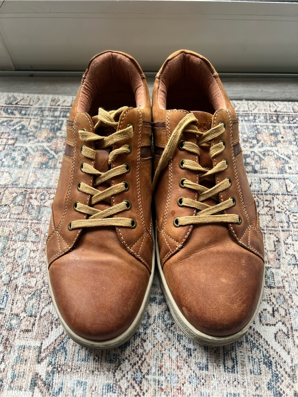 Propet Men's Leather Lace-Up Sneakers in Tan and Cream